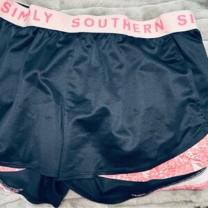 Simply Southern Blue Shorts with Pink Waistband